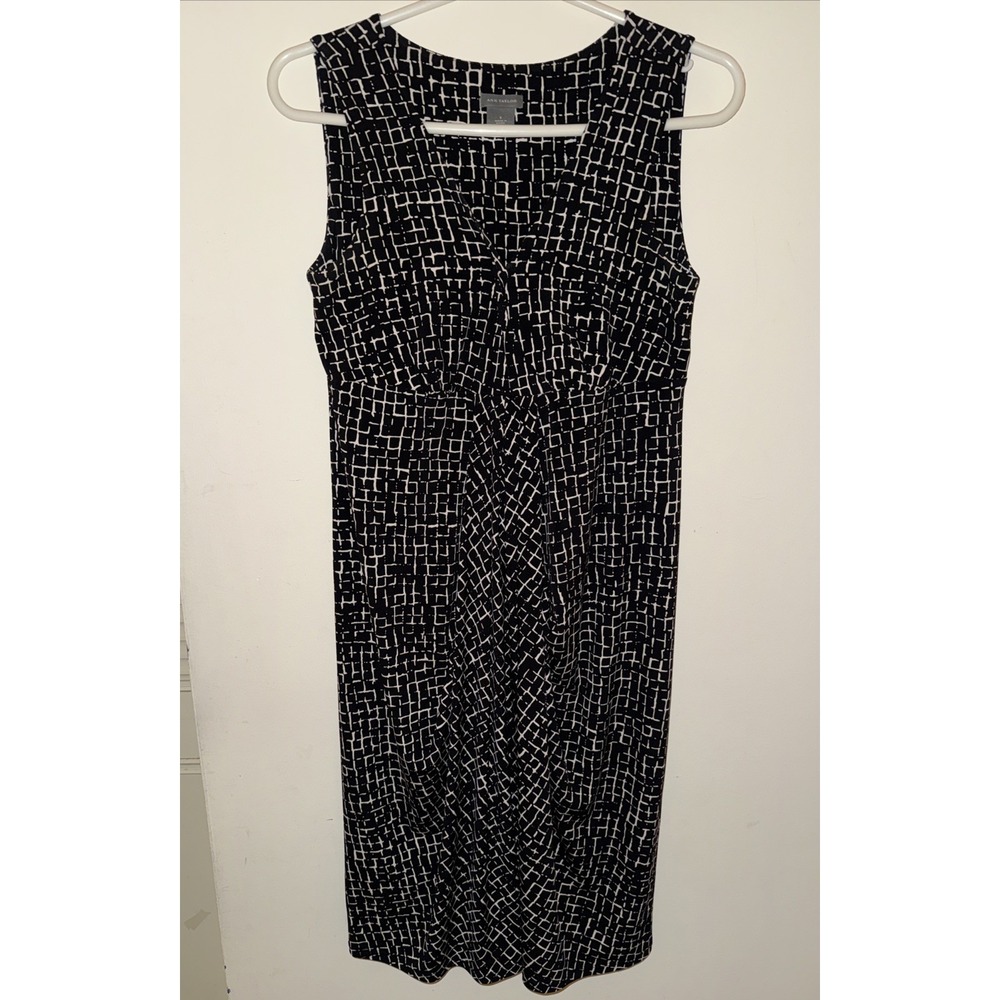 Ann Taylor Stretchy Geometric Short Dress Womens S Sleeveless Black